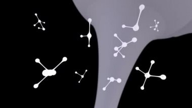 Siyah arkaplandaki bağlantı ağının canlandırılması. Bilim ve araştırma konsepti dijital olarak oluşturulmuş video.