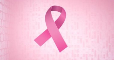 Pembe arka planda görünen pembe kurdele logosu animasyonu. Göğüs kanseri pozitif farkındalık kampanyası konsepti dijital olarak üretildi.