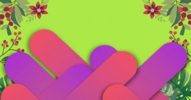 Çiçek tasarımlarına karşı soyut şekillerin dijital animasyonu ve yeşil arka planda kopya alanı. Çiçek tasarımları kavramına sahip arkaplan