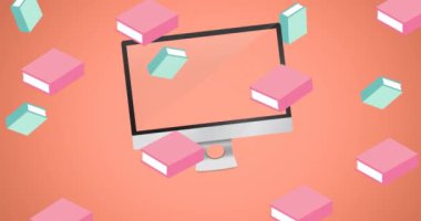 Kırmızı arkaplanda hareket eden okul ögeleri simgelerinin canlandırılması. okul, eğitim ve öğrenim konsepti dijital olarak oluşturulmuş video.