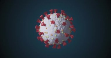 Mavi arka planda dönen covid-19 hücrenin dijital animasyonu. Coronavirus covid-19 salgın ve salgın konsepti