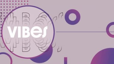 Mor geometrik şekiller üzerinde beyaz harflerle titreşimlerin animasyonu. Sosyal medya ve iletişim konsepti dijital olarak oluşturulmuş video.