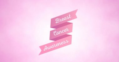 Pembe arka planda beliren pembe meme kanseri metninin animasyonu. Göğüs kanseri pozitif farkındalık kampanyası konsepti dijital olarak üretildi.
