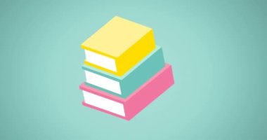 Yeşil arkaplanda hareket eden okul ögeleri simgelerinin canlandırılması. okul, eğitim ve öğrenim konsepti dijital olarak oluşturulmuş video.