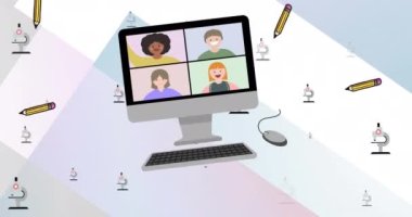 Okul eşyaları simgeleri üzerinden okula dönüş metninin animasyonu. okul, eğitim ve öğrenim konsepti dijital olarak oluşturulmuş video.