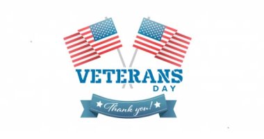 Gaziler Günü animasyonları. Amerikan bayrak çizgileri üzerinden mesaj atın. Vatanseverlik ve kutlama konsepti dijital olarak oluşturulmuş video.