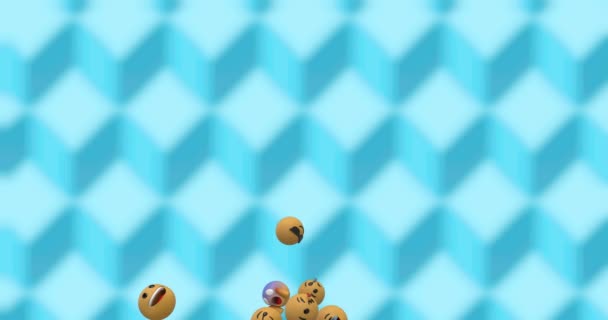 Анімація Піктограм Емодзі Соціальних Мереж Літають Над Синім Тлом — стокове відео