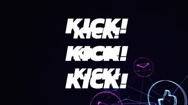 Animazione Kick Text Lettere Bianche Icone Digitali Connessioni Sfondo Nero — Video Stock