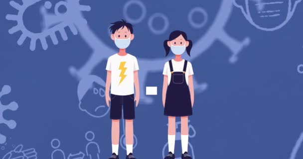 Animasi Piktogram Dari Anak Laki Laki Dan Perempuan Dengan Masker — Stok Video