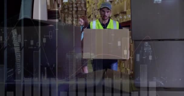 Statistical Data Processing Caucasian Male Worker Stacking Delivery Boxes Delivery — Stock Video