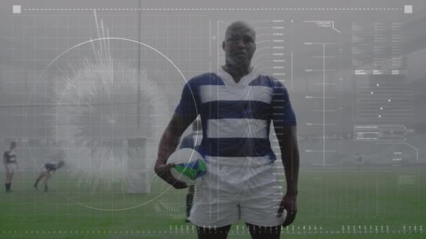 Animation Data Processing Rugby Players Sports Stadium Global Sports Competition — Stock Video