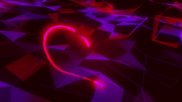Animacja Neonowego Różowego Serca Światła Rysunek Sieci Fioletowych Kształtów Czarnym — Wideo stockowe