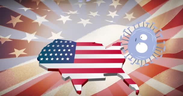 Animatie Van Coronavirus Cellen Amerikaanse Kaart Gekleurd Met Amerikaanse Vlag — Stockvideo