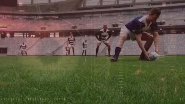 Animation Traitement Des Données Des Joueurs Rugby Sur Stade Sportif — Video