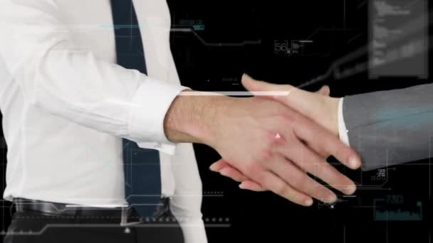 Digital Interface Data Processing Mid Section Two Businessmen Shaking Hands — Stock Video