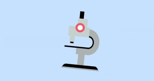 Анимация Значка Микроскопа Движущегося Синем Фоне Школа Образование Обучение Концепция — стоковое видео