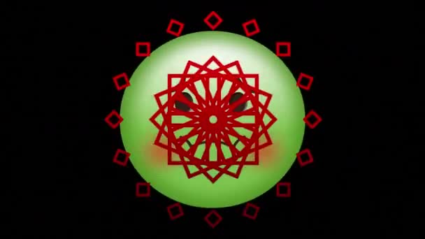 Цифровая Анимация Красных Декоративных Узоров Над Зелеными Эмодзи Белом Фоне — стоковое видео