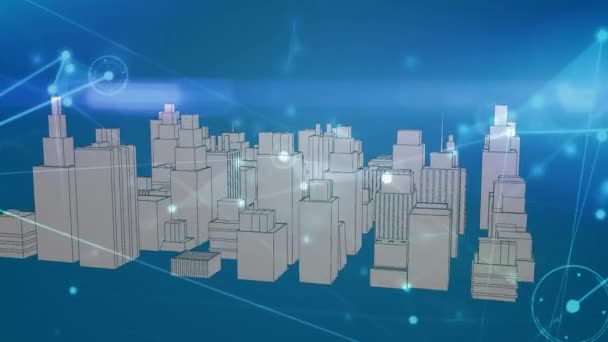 Animation Des Verbindungsnetzes Über Stadtzeichnung Spinning Globale Verbindungen Entwicklung Und — Stockvideo