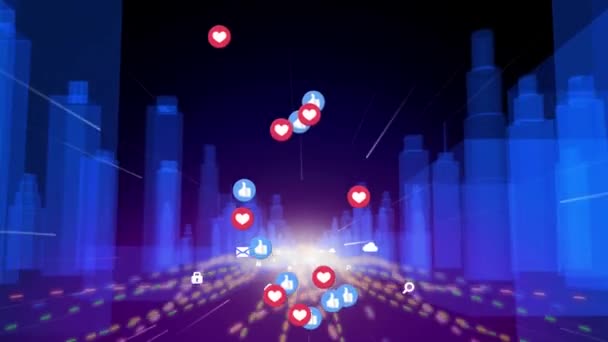 Animación Los Corazones Las Redes Sociales Pulgares Hacia Arriba Iconos — Vídeos de Stock