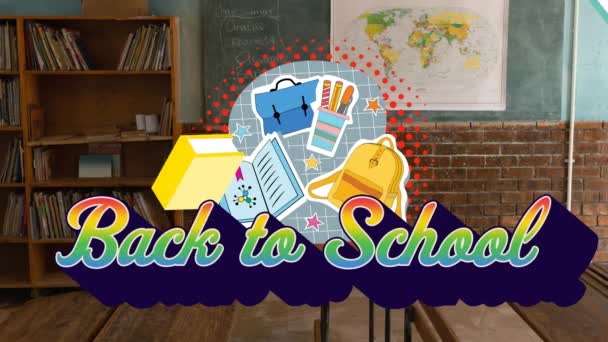 Animação Volta Texto Escola Sobre Sala Aula Vazia Escola Educação — Vídeo de Stock