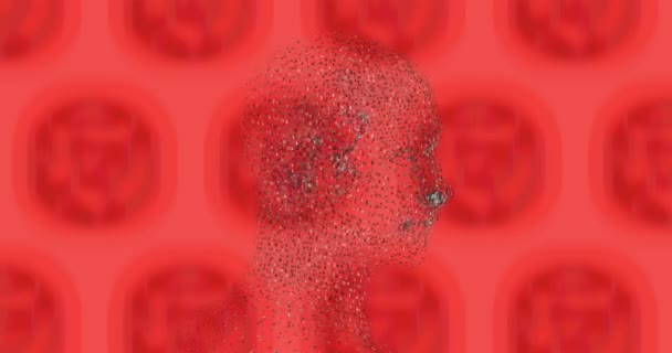Cyfrowa Animacja Modelu Ludzkiej Twarzy Obracającego Się Czerwonym Tle Okrągłych — Wideo stockowe