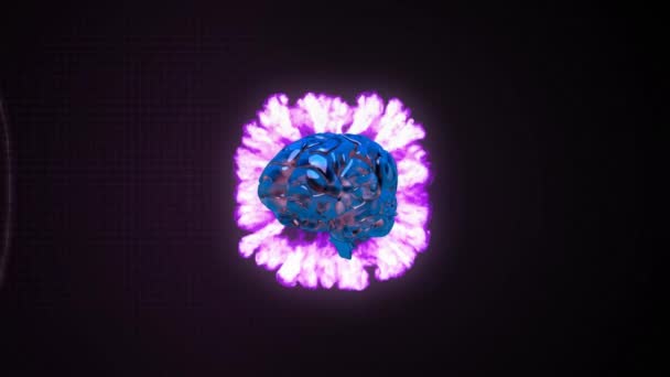 Animation Human Brain Purple Firework Dna Strand Science Research Concept — Stock Video