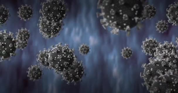 Çoklu Covid Hücrelerinin Dijital Animasyonu Dokulu Mavi Arkaplana Karşı Yüzüyor — Stok video