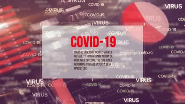 統計データ処理に対するCovid 19テキストバナーとCovid 19コンセプトテキスト コロナウイルスCovid 19パンデミックの概念 — ストック動画
