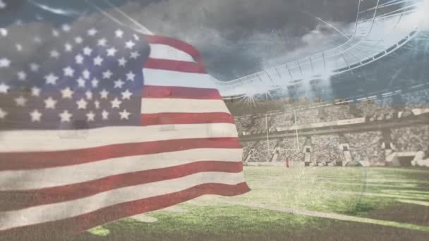 Цифровой Состав Размахивания Американским Флагом Фоне Спортивного Стадиона Национальная Концепция — стоковое видео