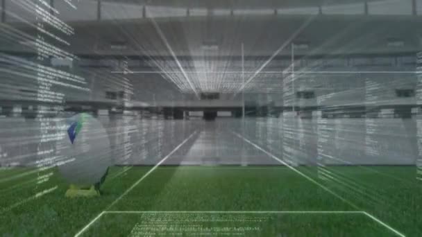 Animation Der Datenverarbeitung Über Rugbyspieler Stadion Globales Sport Fitness Und — Stockvideo