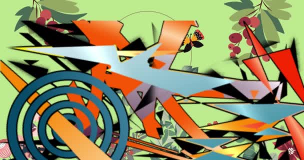 数字动画的抽象形状与花卉设计的绿色背景 具有花卉设计概念的背景 — 图库视频影像