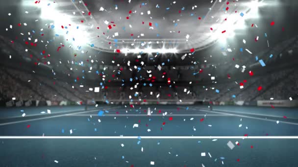 Animation Confettis Bleus Rouges Tombant Sur Stade Sportif Patriotisme Concept — Video