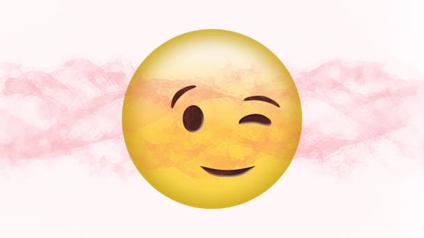 Animazione Digitale Onda Digitale Rossa Sul Viso Ammiccante Emoji Sullo — Video Stock