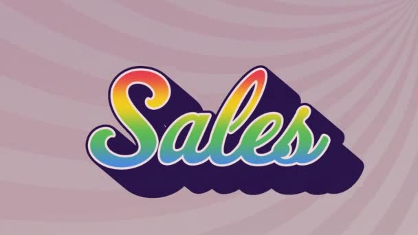 Digitale Animation Des Regenbogeneffekts Über Verkaufstext Vor Violettem Radialhintergrund Verkaufsrabatt — Stockvideo