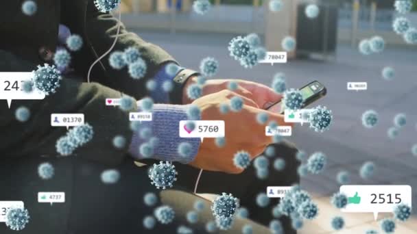 Клітини Covid Цифрові Піктограми Збільшенням Кількості Людей Середній Секції Використовуючи — стокове відео