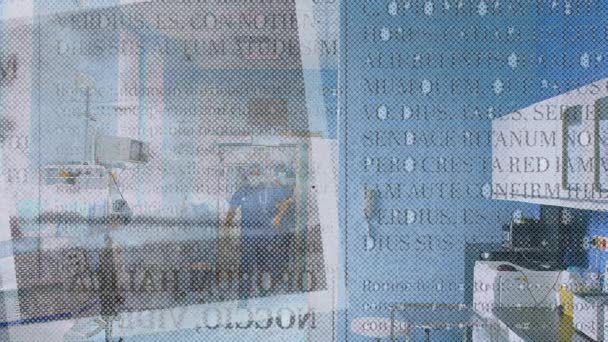 Covid Encubre Pancarta Texto Alambre Peluquero Sobre Equipo Cirujanos Corriendo — Vídeos de Stock