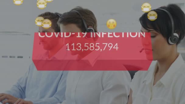 Covid Infektionstext Mit Zunehmenden Fällen Und Gesicht Emojis Über Der — Stockvideo