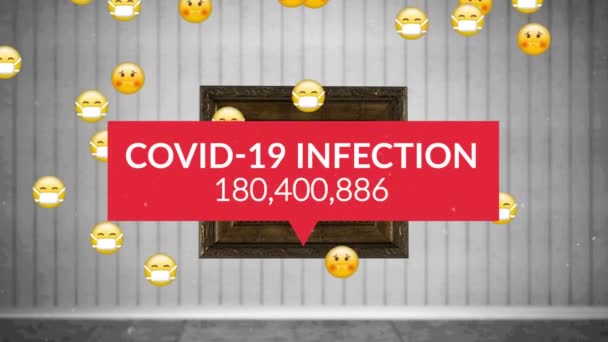 Инфекционный Текст Covid Увеличением Числа Против Нескольких Смайликов Сером Фоне — стоковое видео