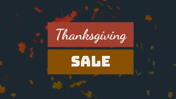 Thanksgiving Försäljning Text Banner Över Flera Höstlönnar Blad Faller Mot — Stockvideo