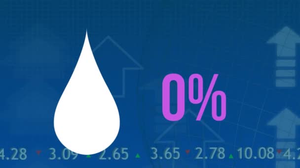 Animation Von Wassertropfen Und Prozenten Die Sich Über Der Finanzdatenverarbeitung — Stockvideo