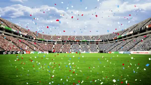 Animación Confeti Azul Rojo Cayendo Sobre Estadio Deportivo Patriotismo Concepto — Vídeos de Stock