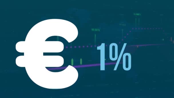 Animación Del Signo Del Euro Porcentaje Llenado Con Procesamiento Datos — Vídeo de stock