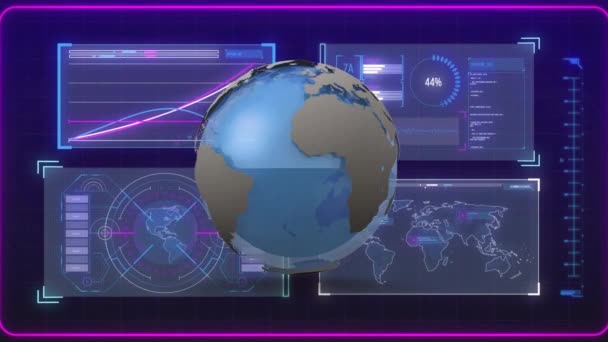 Animación Globo Procesamiento Datos Interfaz Interfaz Digital Comunicación Tecnología Concepto — Vídeos de Stock