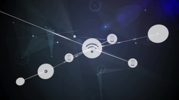 Animacja Sieci Połączeń Ikonami Czarnym Tle Połączenia Globalne Interfejs Cyfrowy — Wideo stockowe