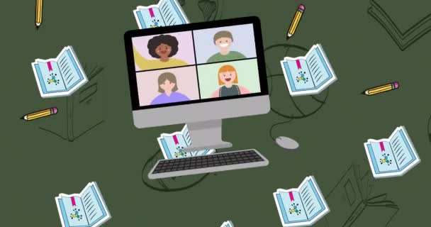 Animación Del Texto Regreso Escuela Sobre Íconos Artículos Escolares Sobre — Vídeos de Stock
