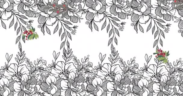 Animazione Digitale Più Foglie Icone Contro Disegni Floreali Sfondo Bianco — Video Stock