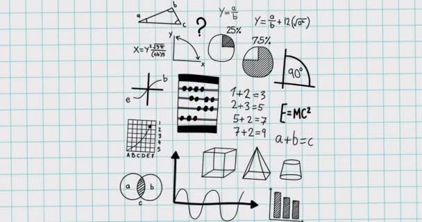 Animation Mathematical Equations Moving White Background School Education Study Concept — Stock Video