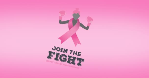 Animation Pink Ribbon Logo Breast Cancer Text Appearing Pink Background — Stock Video