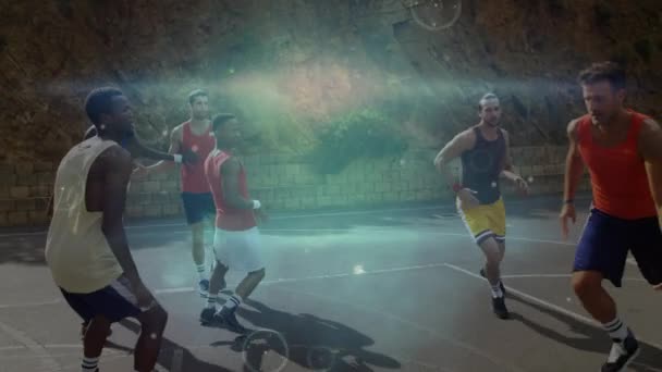 Animering Nätverk Anslutningar Över Basketmatch Utomhus Globalt Koncept För Sport — Stockvideo
