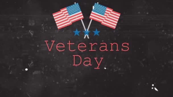 Animatie Van Veteranen Dagtekst Amerikaanse Vlaggen Zwarte Achtergrond Patriottisme Viering — Stockvideo